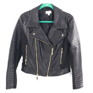 Bisou Bisou Faux Leather Jacket Women's M Black Moto Bad Girl Punk Grunge Vegan